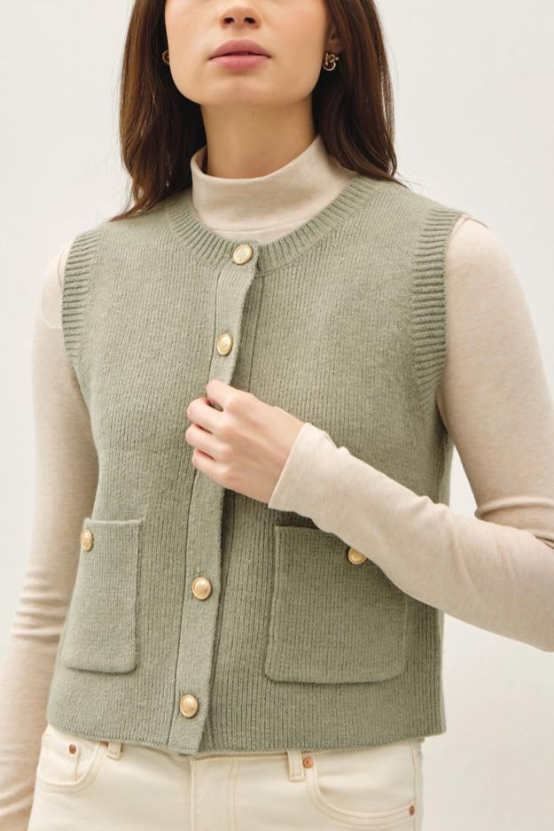 Classic Crewneck Button Up Sweater Vest 