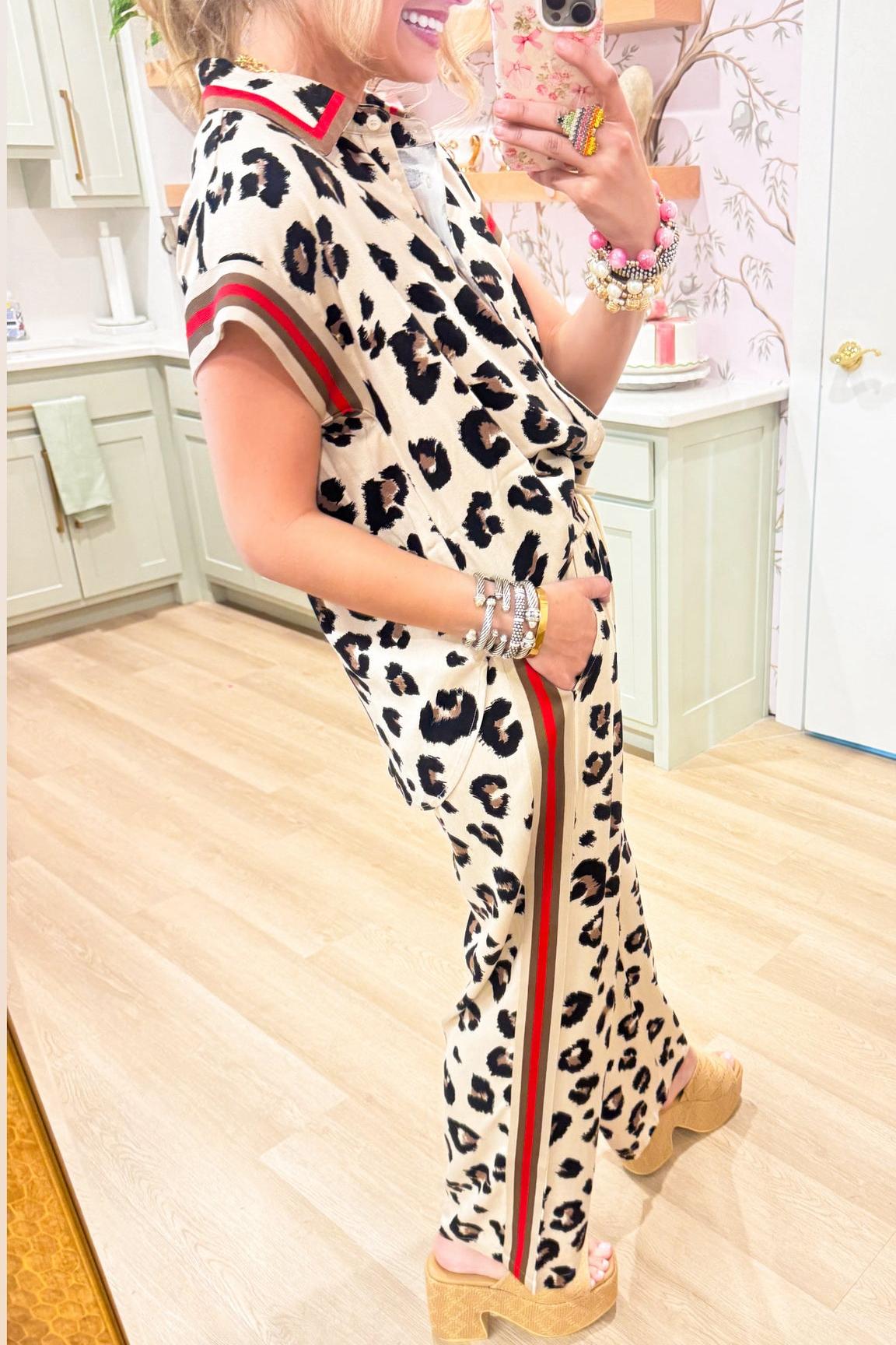 Animal and Red Contrast Pant Set