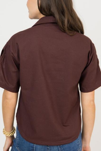 Stand-up collar openwork sleeve shirt