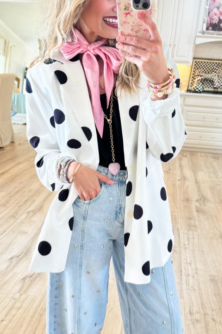 White and Black Polka Dot Blazer