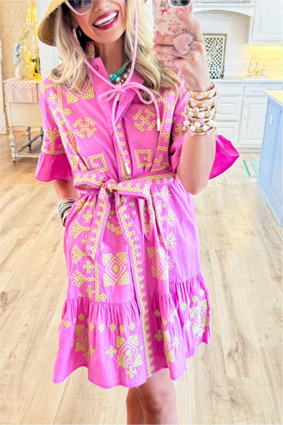  Pink Cross Stitched Mini Dress