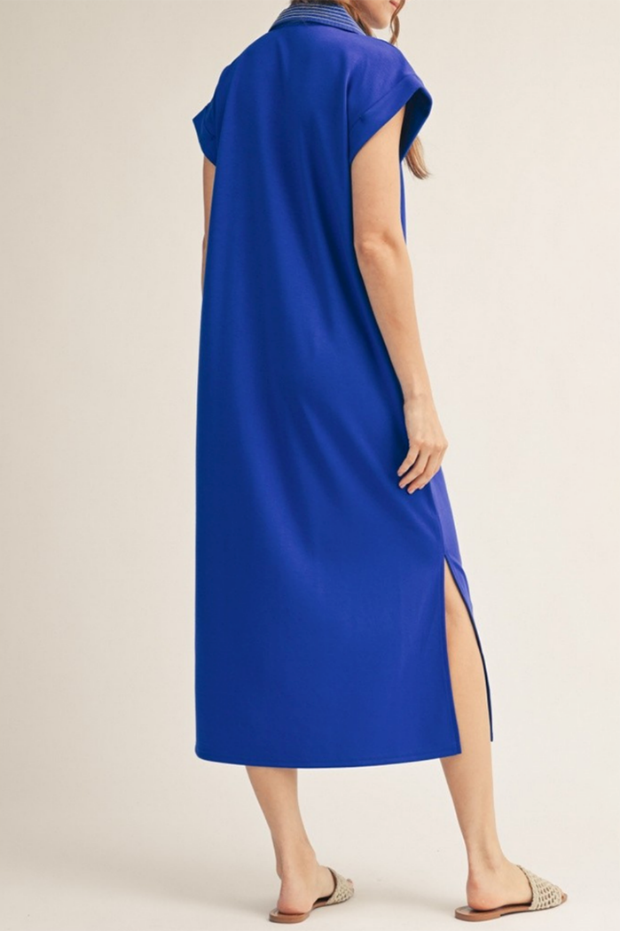 Cap Sleeve Pocket Slit Midi Dress