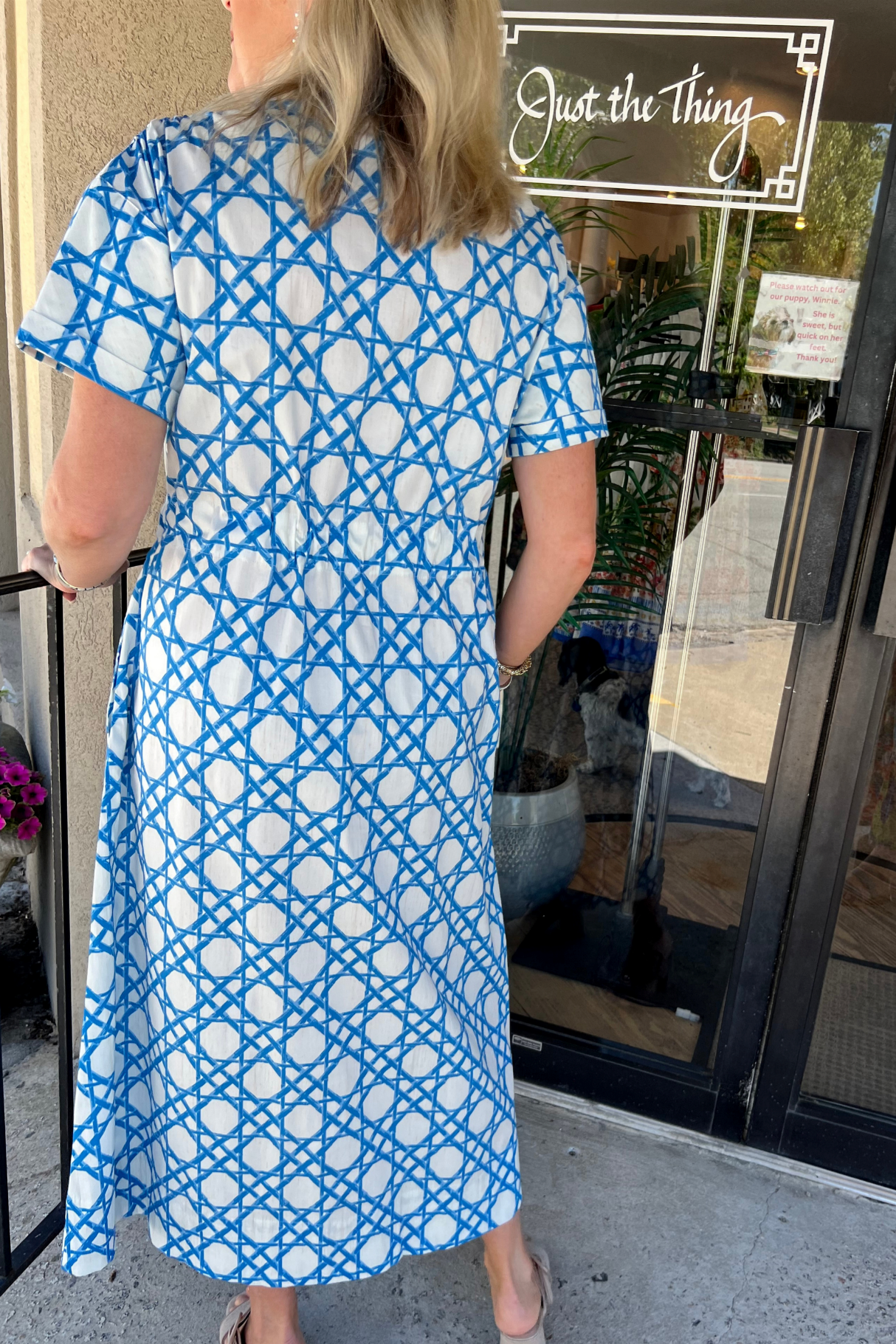 Cane Print Tie Waist Midi Shirt Dress