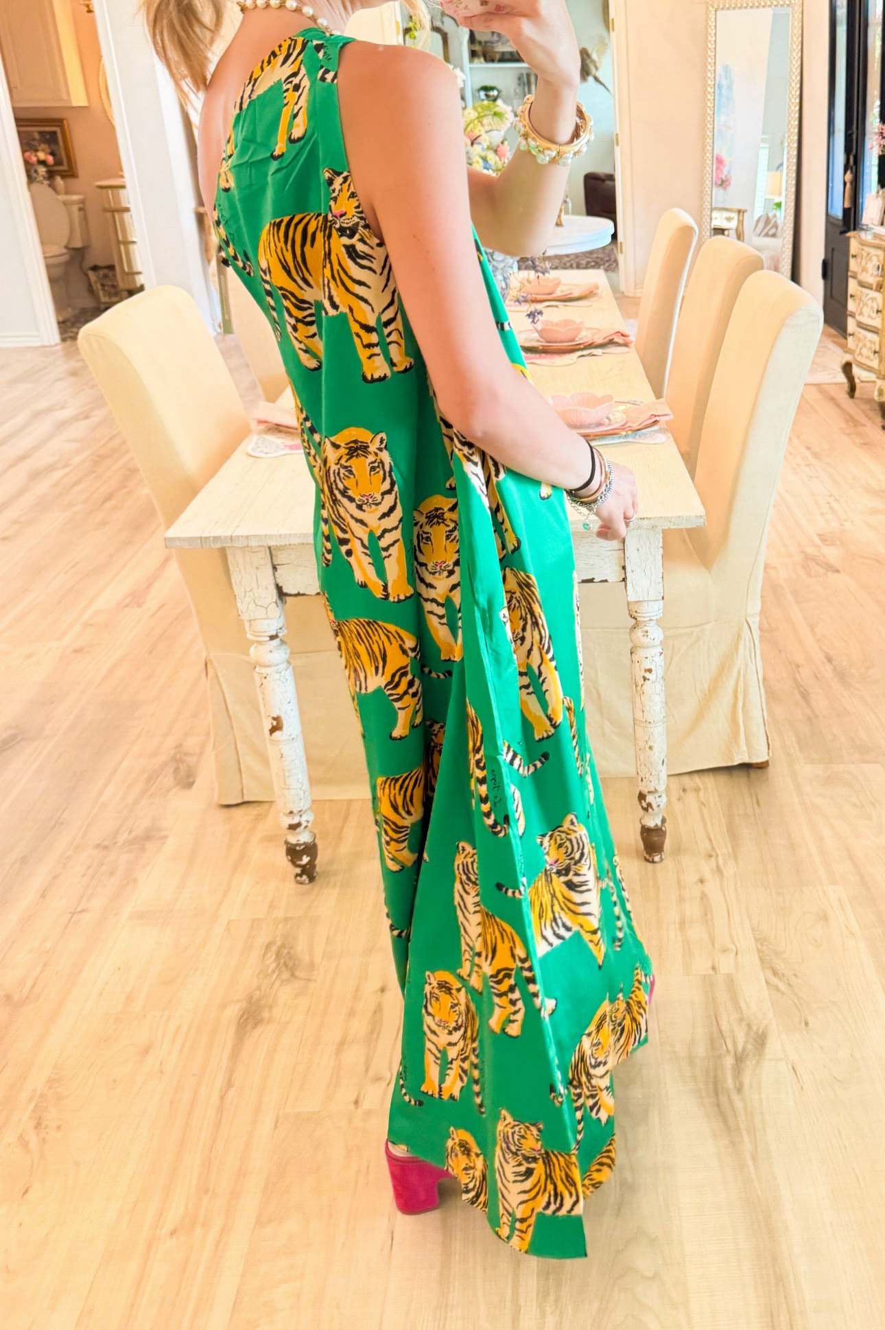 Green Tiger One Shoulder Dress