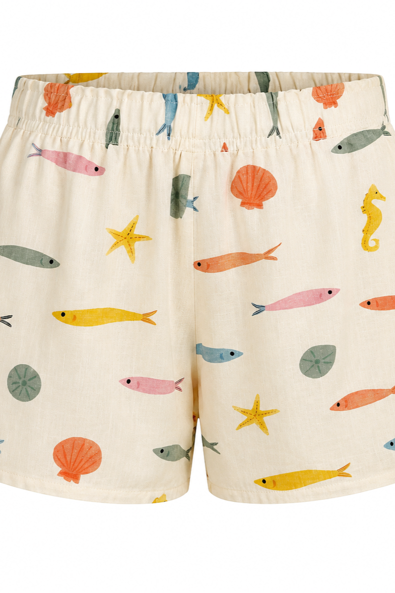 Multi Fish Button Up Shirt and Shorts Set