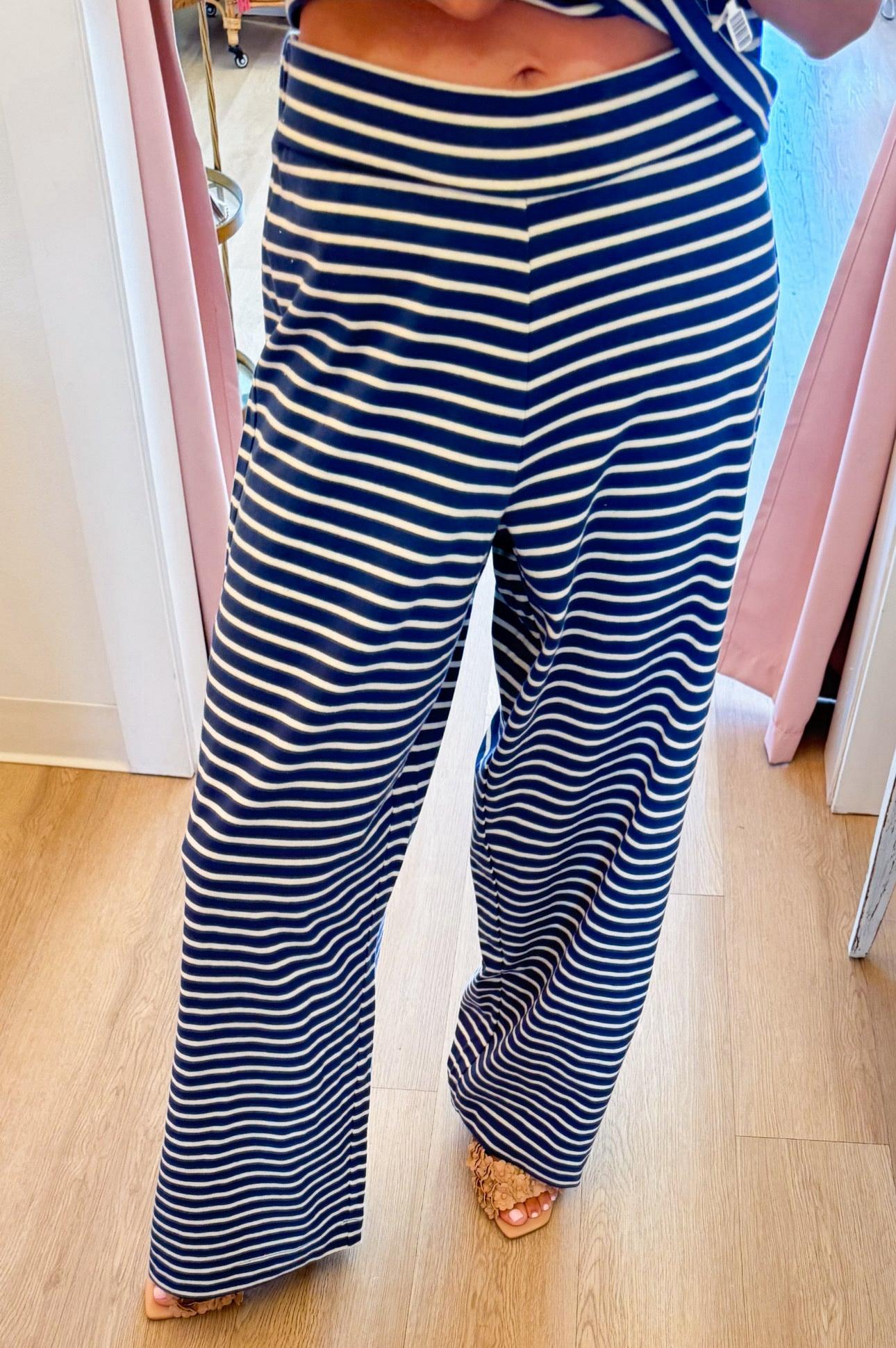 Denim and Cream Stripe Tube Top Pant Set