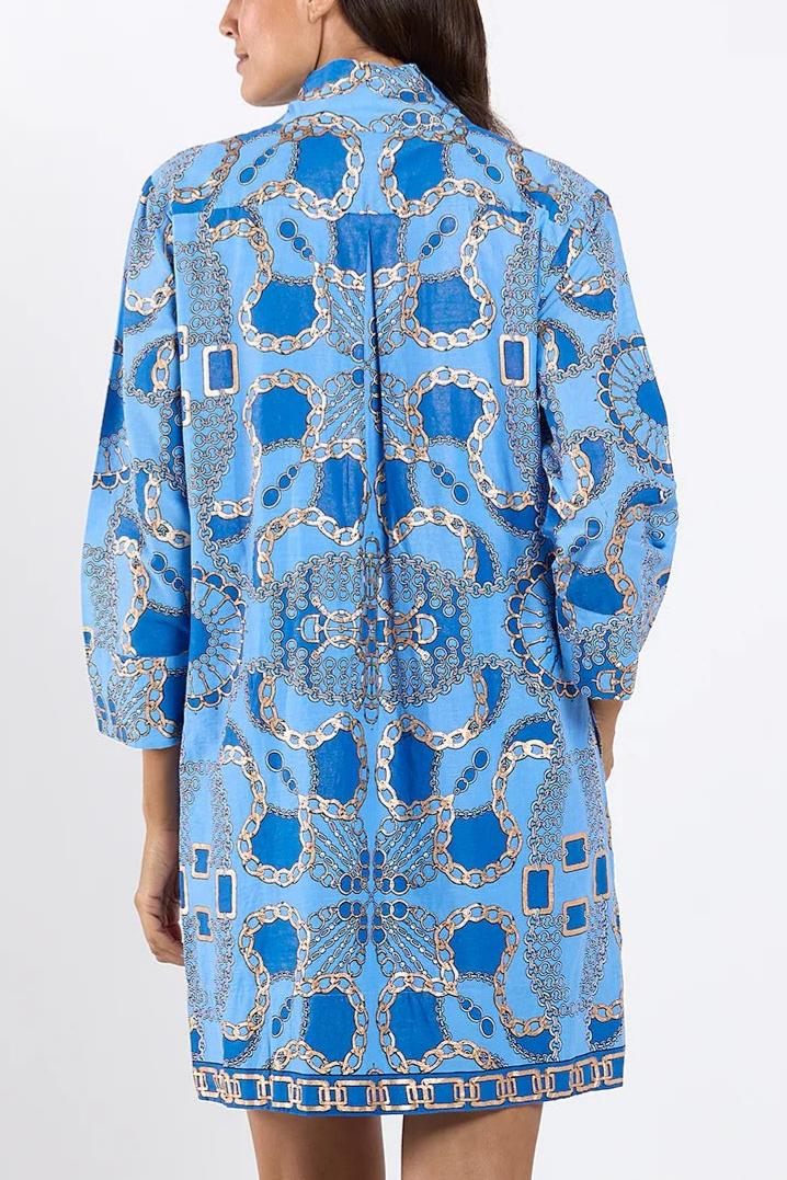 Chain print stand-collar dress