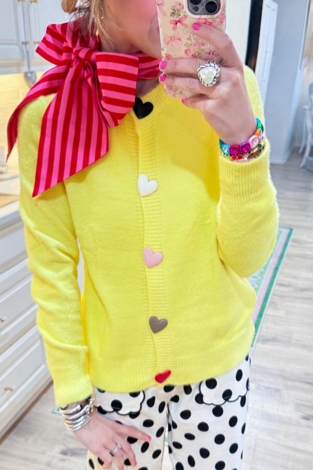 Yellow Heart Button Caridgan