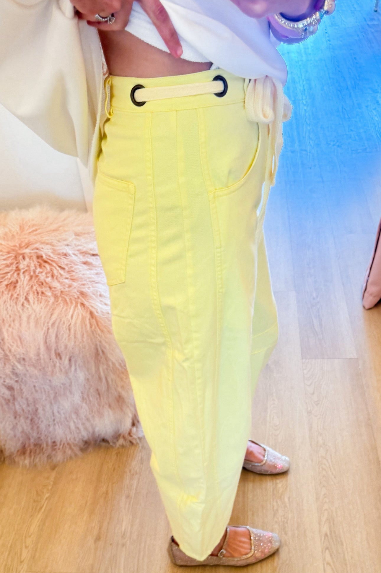 Light Yellow Mineral Washed Barrel Jeans