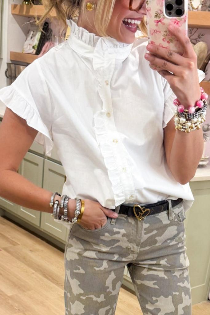 Off White Sleeveless Flared Poplin Top