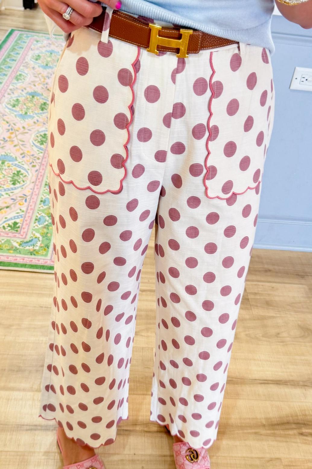 Cream and Pink Polka Dot Pants
