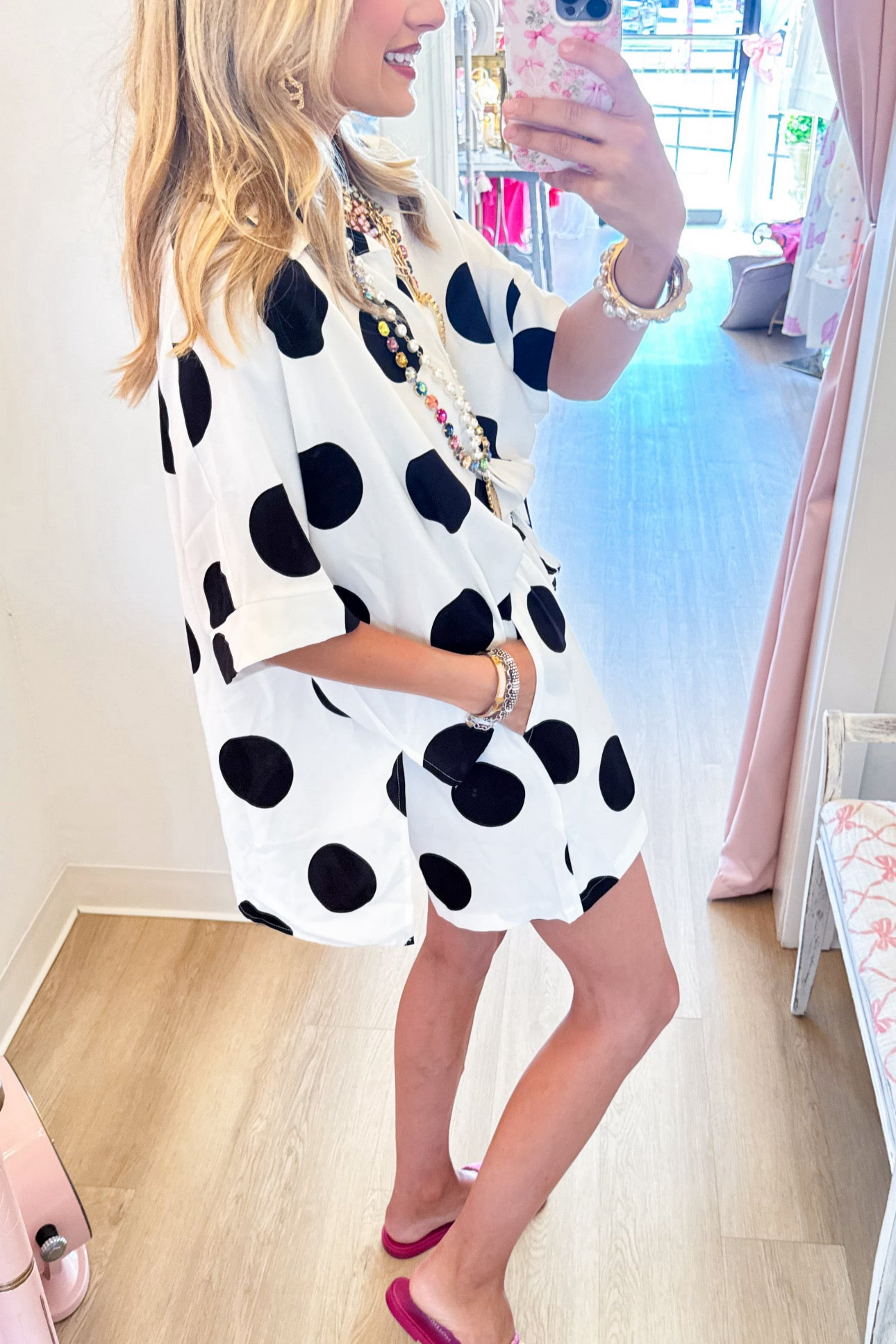 White and Black Polka Dot Short Set