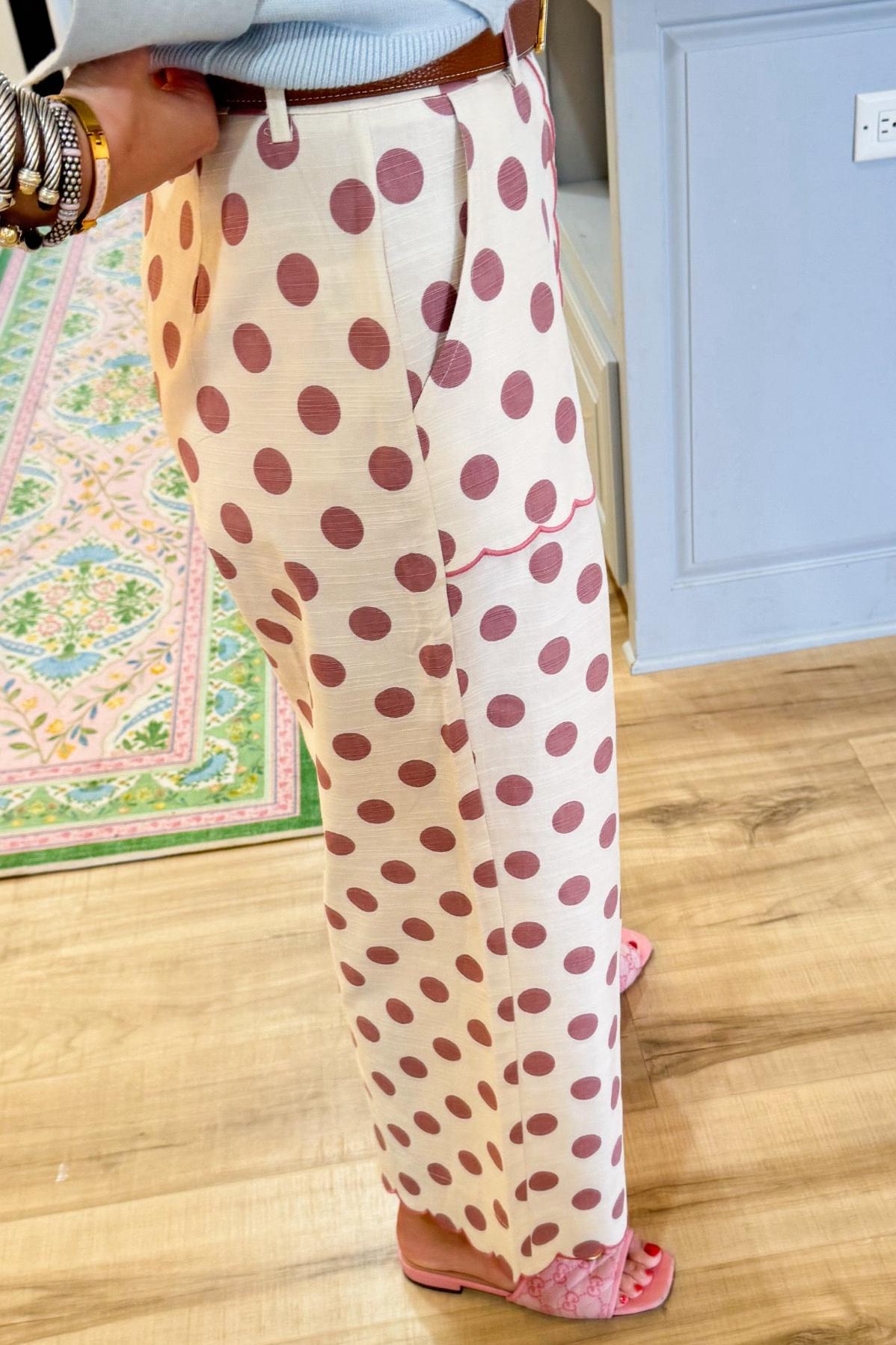 Cream and Pink Polka Dot Pants