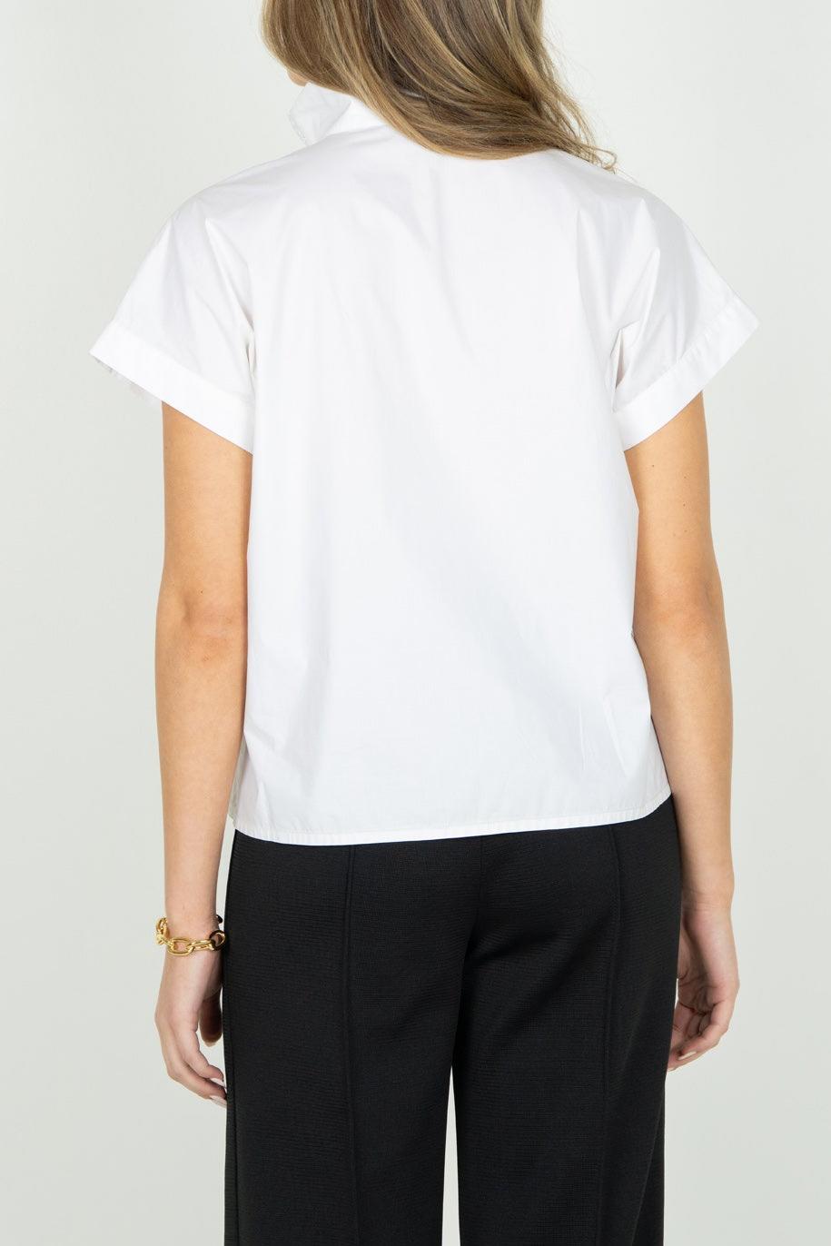 White Stand Collar Detail Top