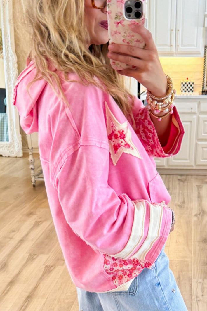 Pink Star Patchwork Hoodie