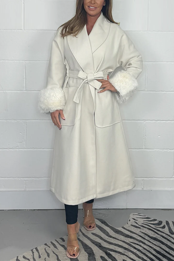 Oversized Faux Fur Trim Long Trench Coat