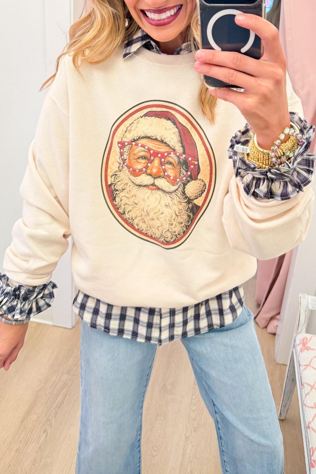 Santa Rhinestone Glasses Sweatshirt