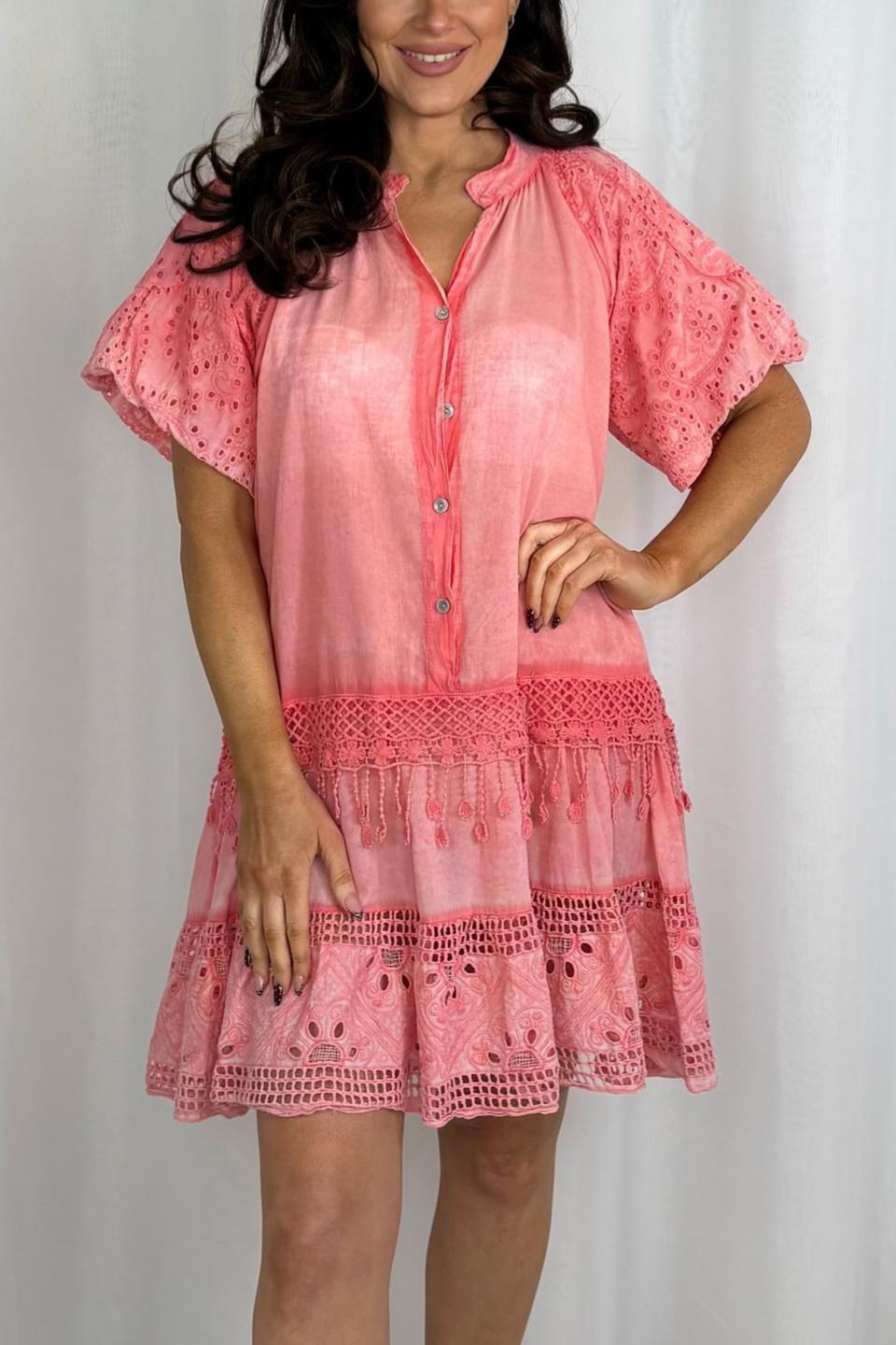 Embroidery Anglaise Tassel Swing Dress