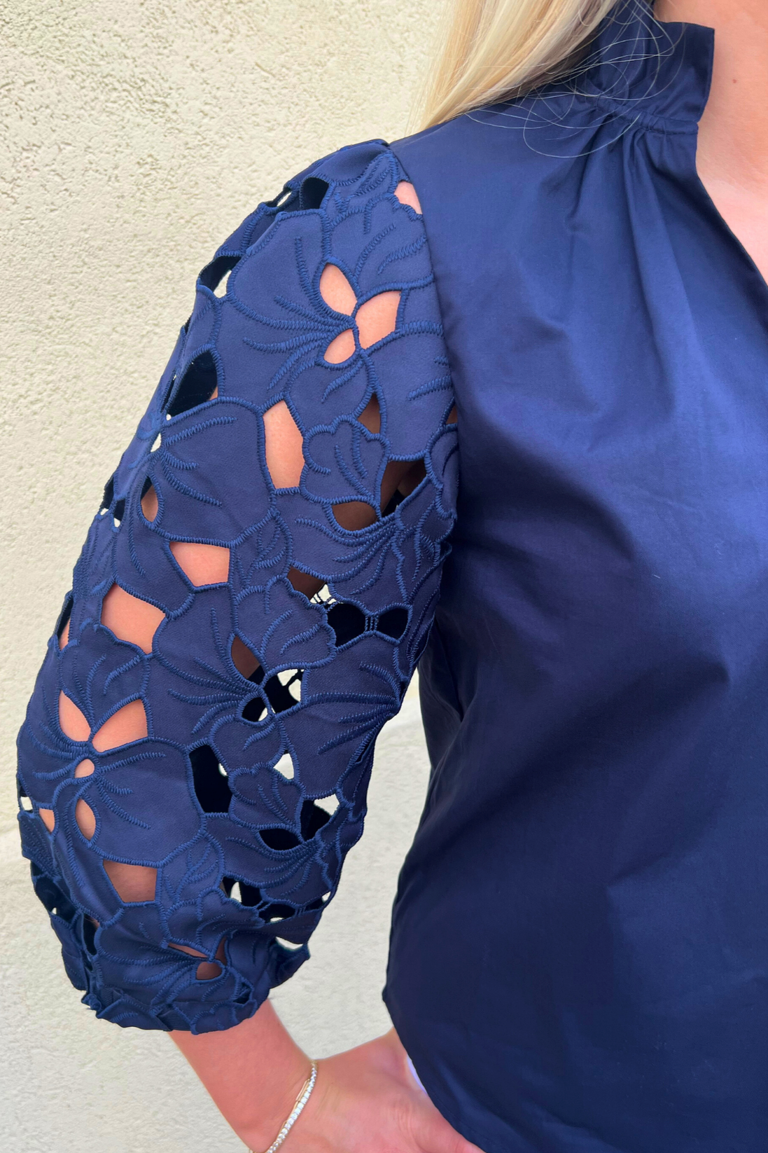 Eyelet Sleeve Detail Top