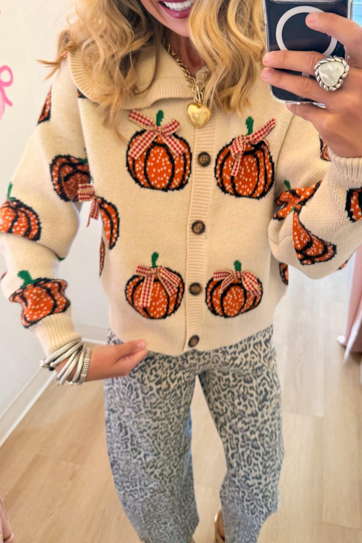 Oatmeal Pumpkin Sailor Collar Cardigan