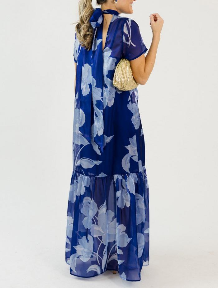 Organza High-Neck Long Dress