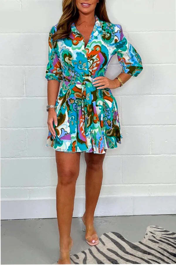 Multi Coloured Print Skater Dress