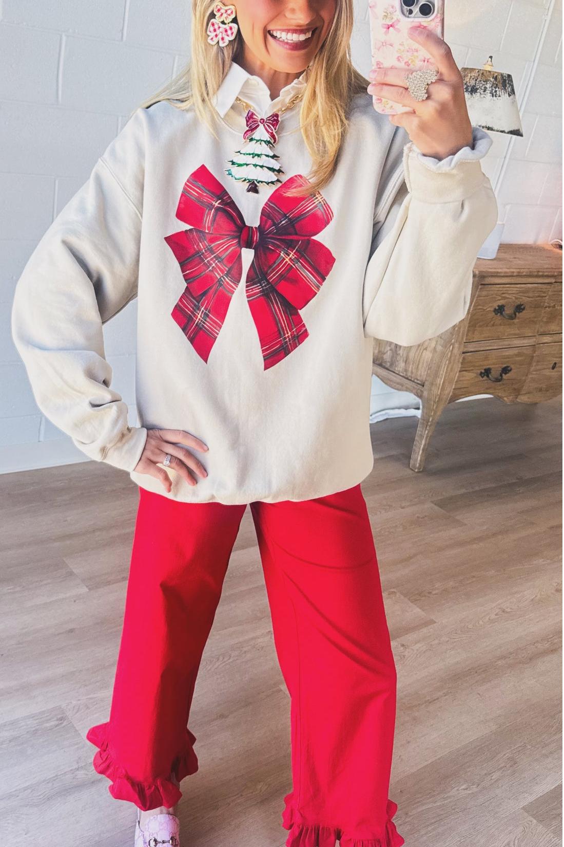 Plaid Bow Sweatshirt