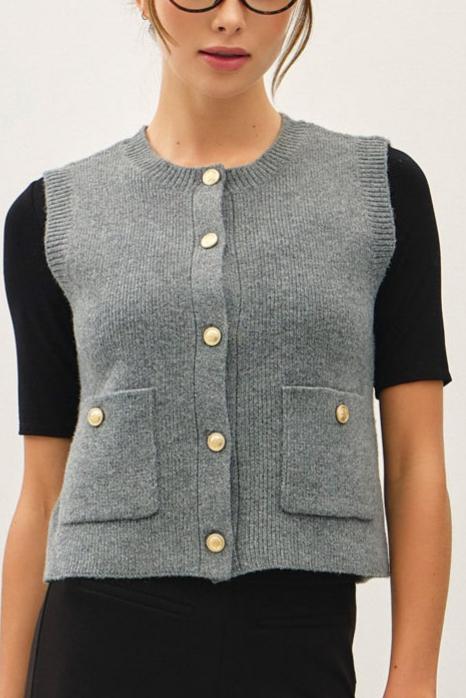 Classic Crewneck Button Up Sweater Vest 