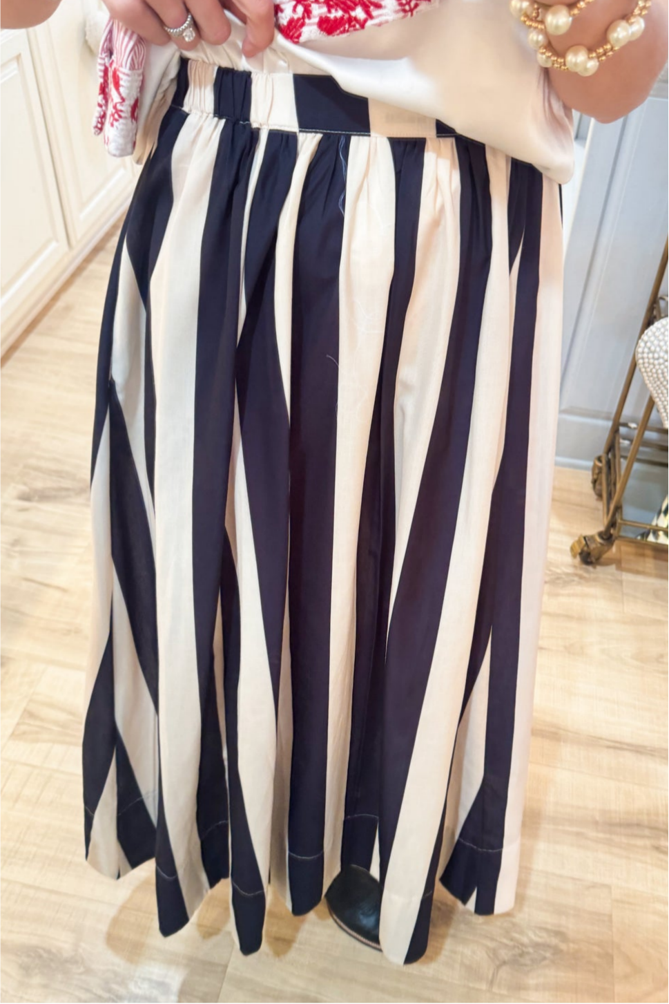 Black Stripe Flare Maxi Skirt