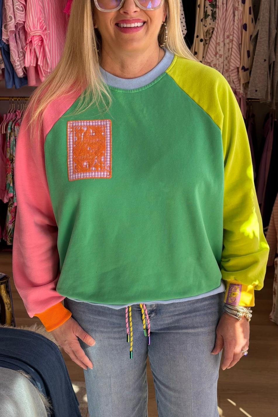 Colorblock Card Tie Sweatshirt