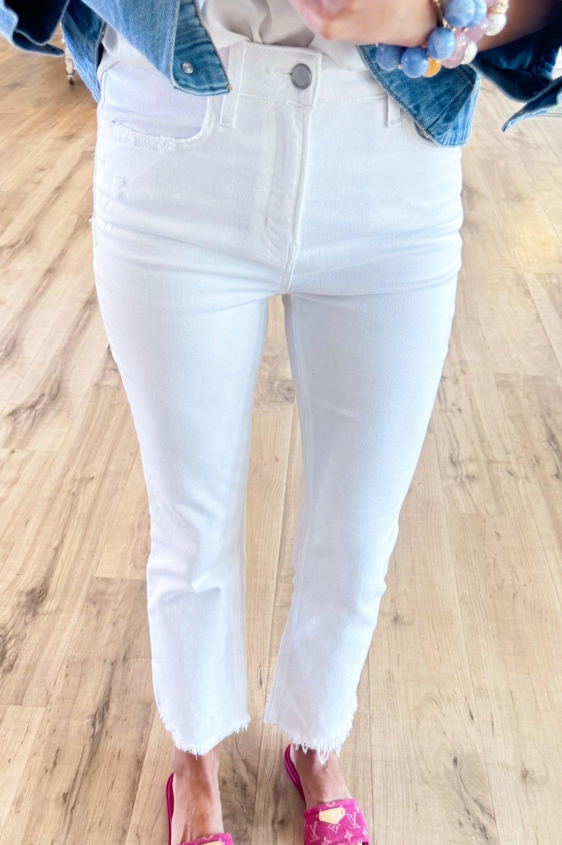 Optic White High Rise Crop Flare Jeans