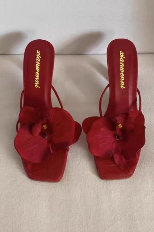 Travel-Style Floral T-Strap High-Heel Beach Sandals