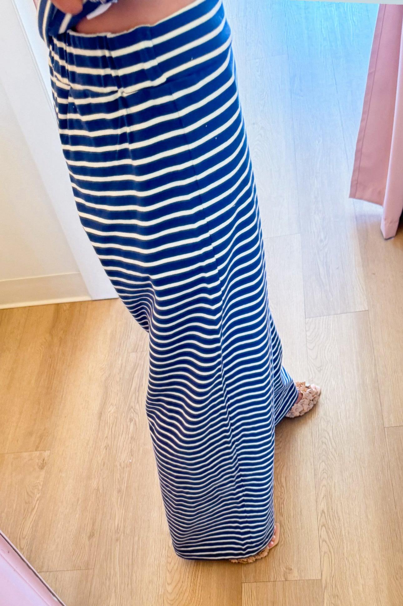 Denim and Cream Stripe Tube Top Pant Set