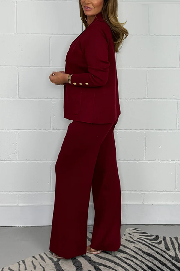 Gold Button Soft Knit Trouser Co-Ord