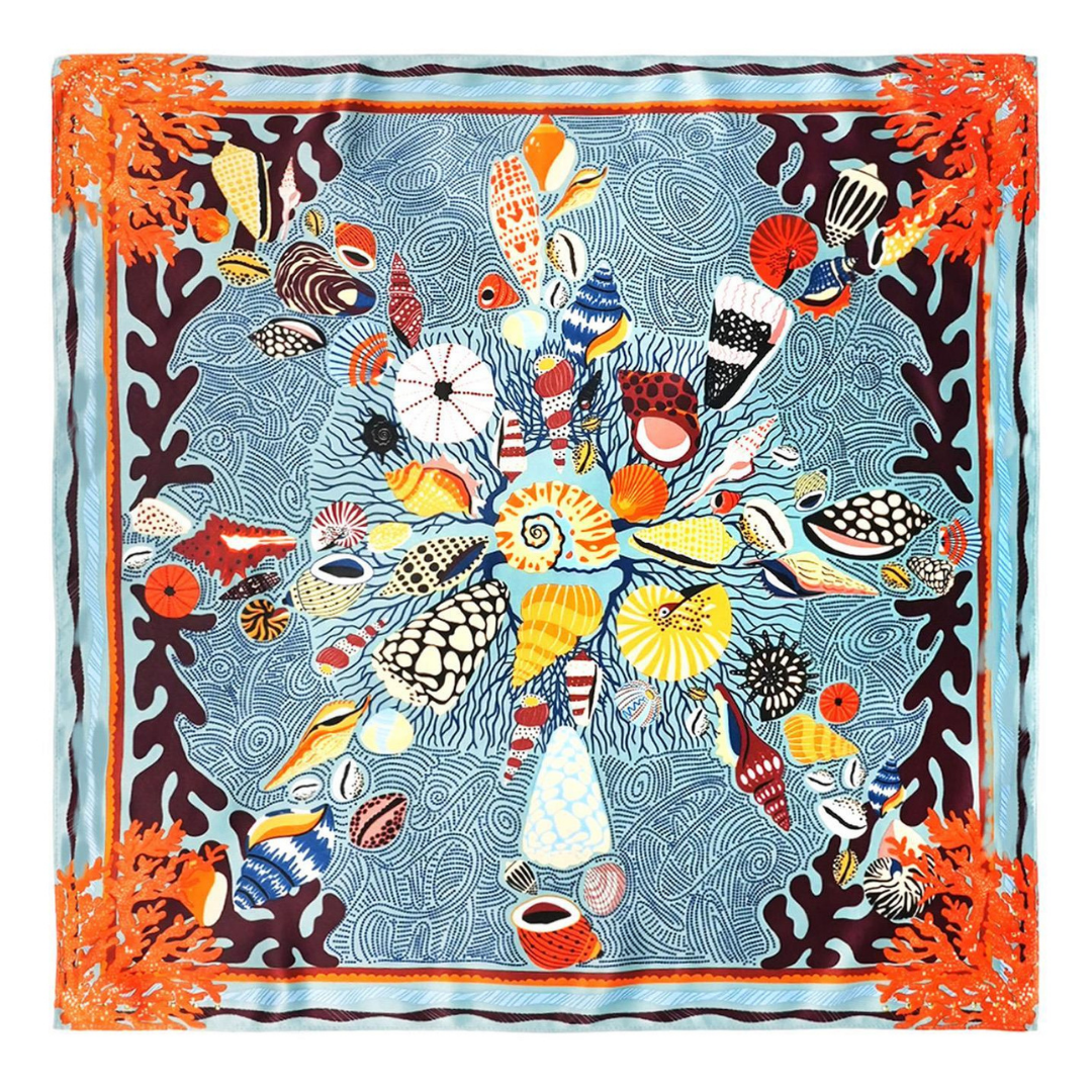 Coral Blue Silky Scarf