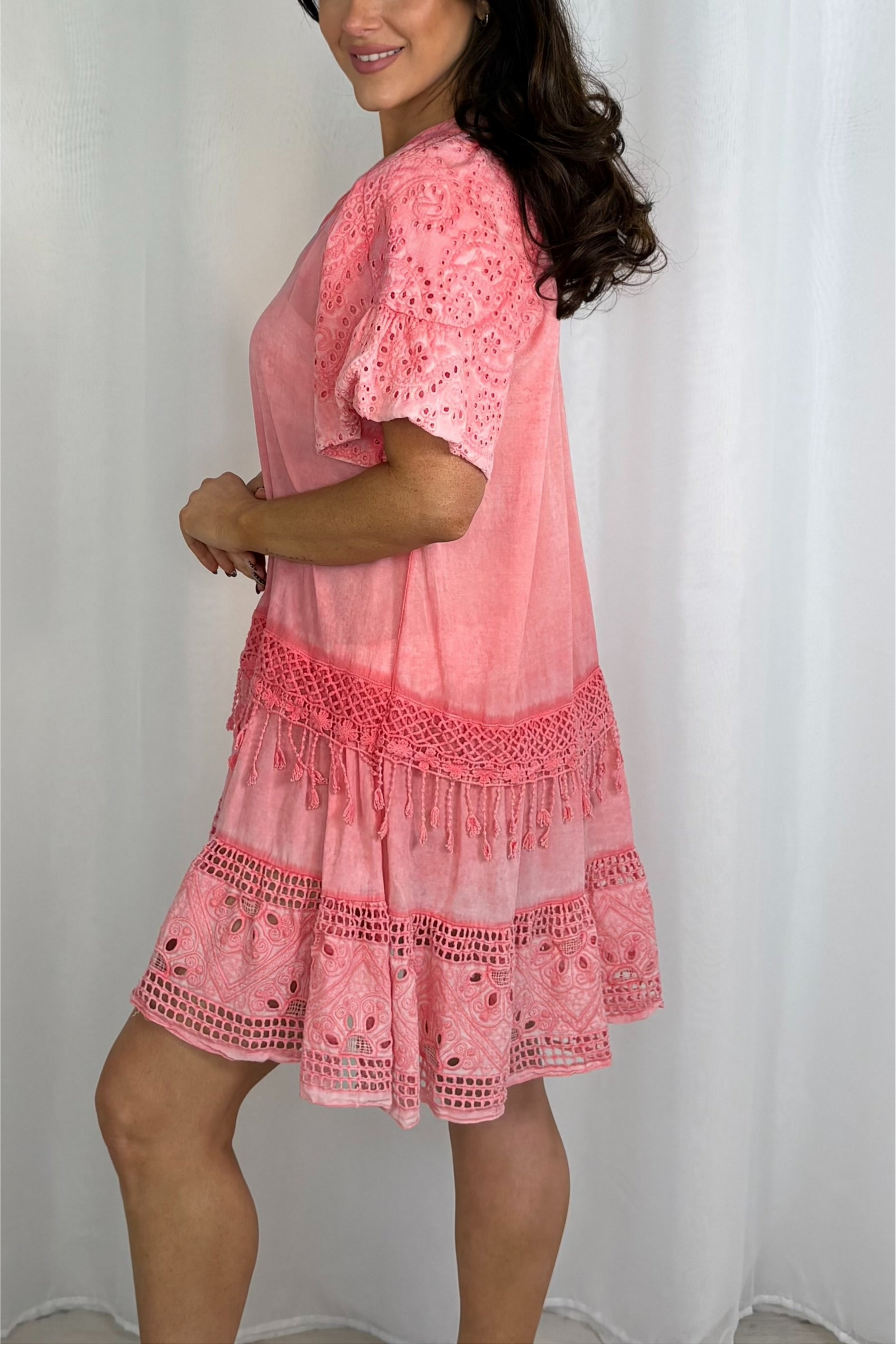 Embroidery Anglaise Tassel Swing Dress