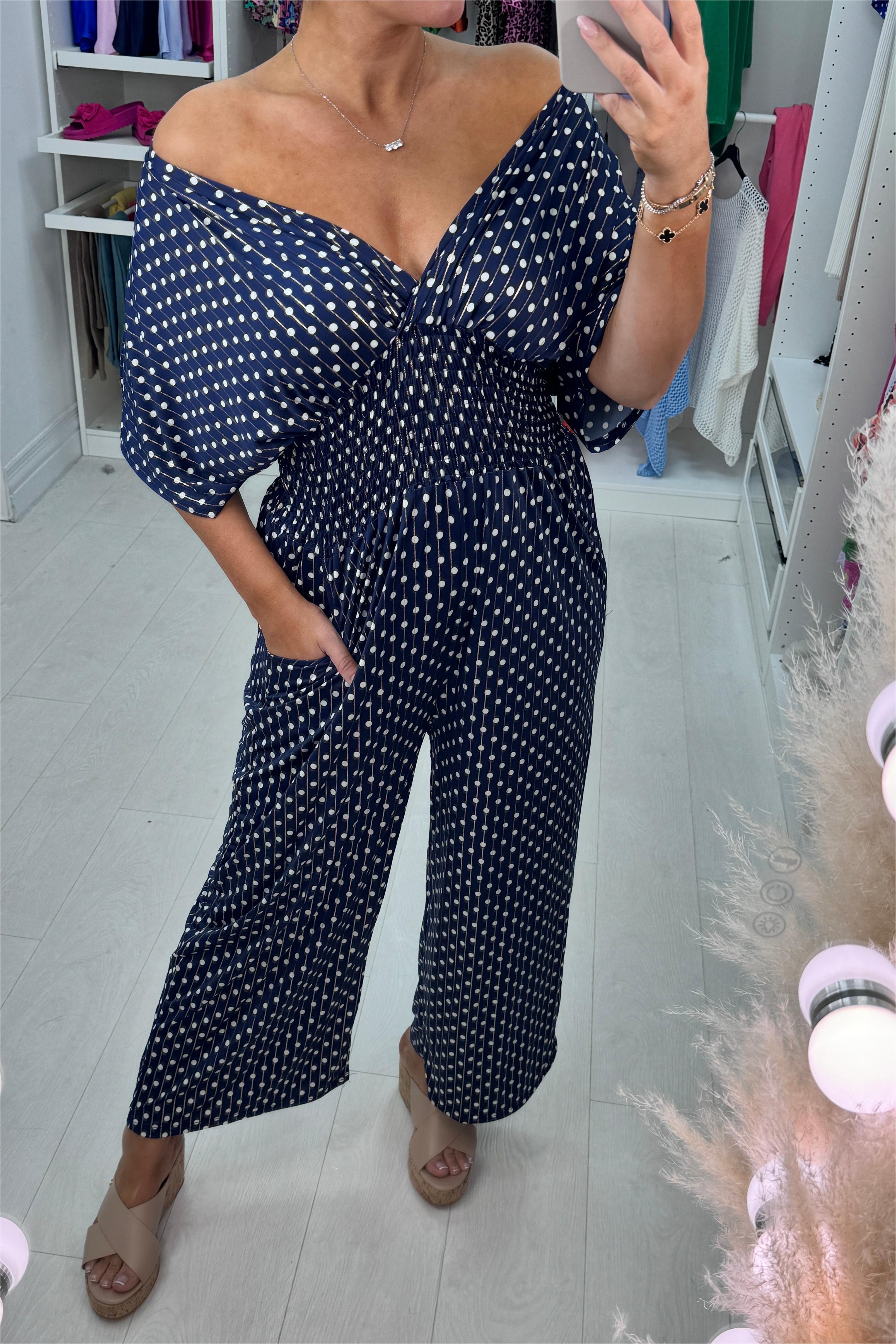 Polka Dot Print Elasticated Waist Jumpsuit