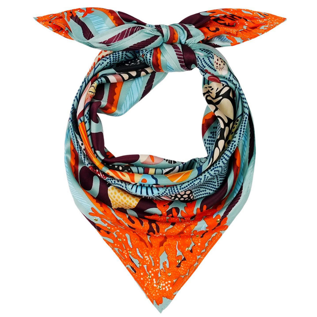 Coral Blue Silky Scarf