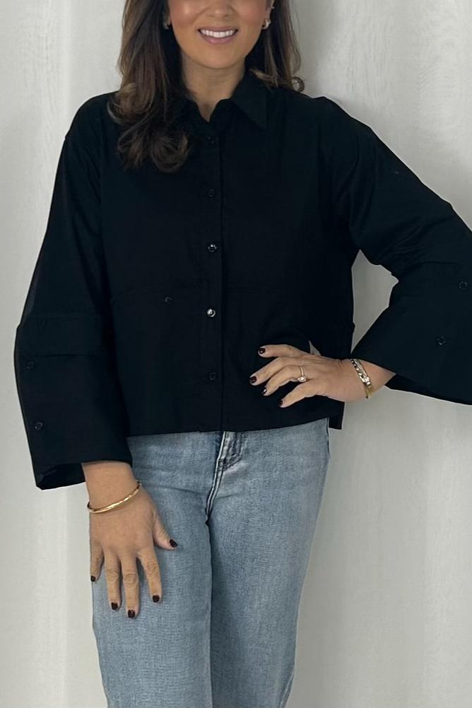 Wide Sleeve Collared Button Up Shirt 