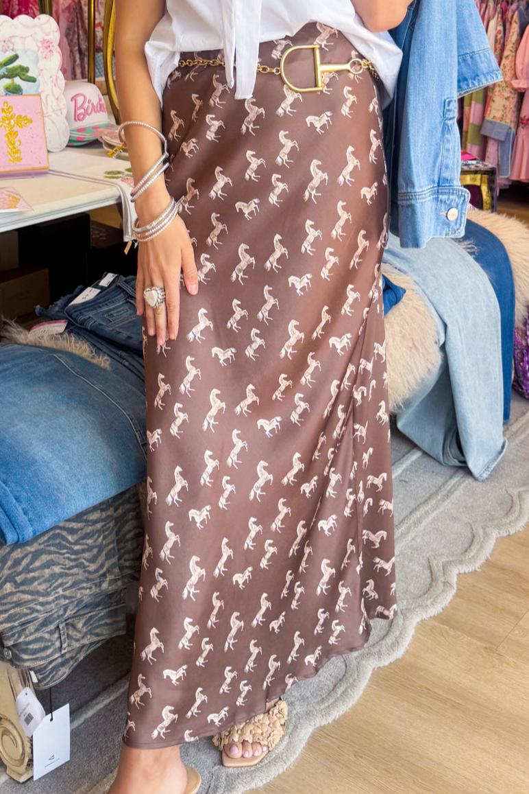 Mocha Horse Print Satin Skirt