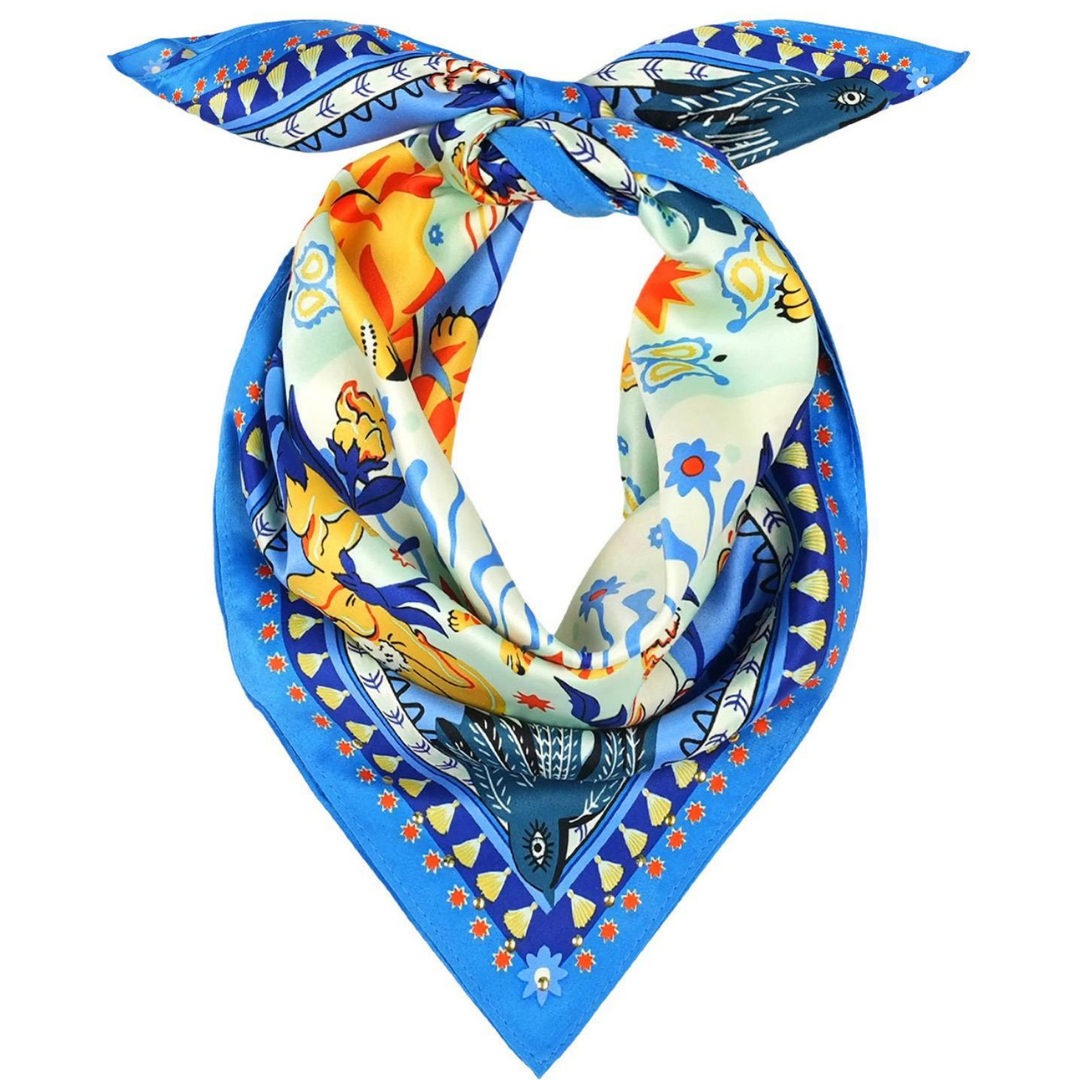 Vibrant Blue Boho Tiger Small Square Scarf