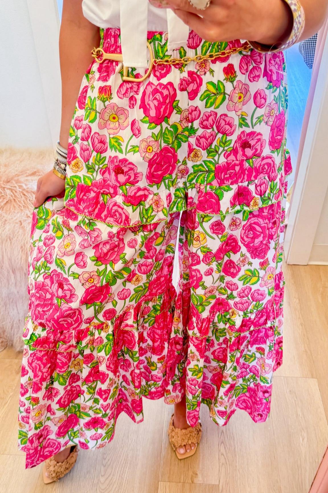 Fuchsia Multi Floral Print Wide Leg Pants