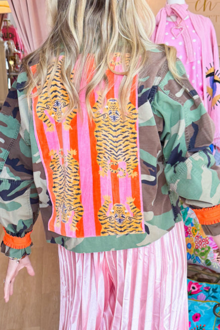 Camo Pink and Orange Stripe Tiger Jacket