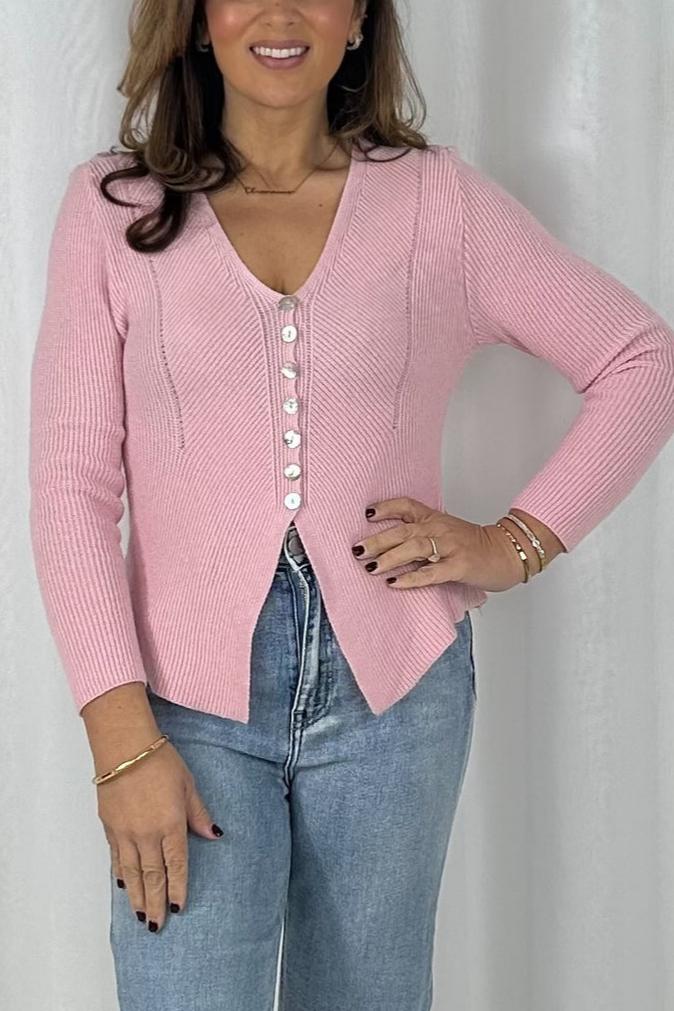 V-Neck Long Sleeve Button Up Cardigan