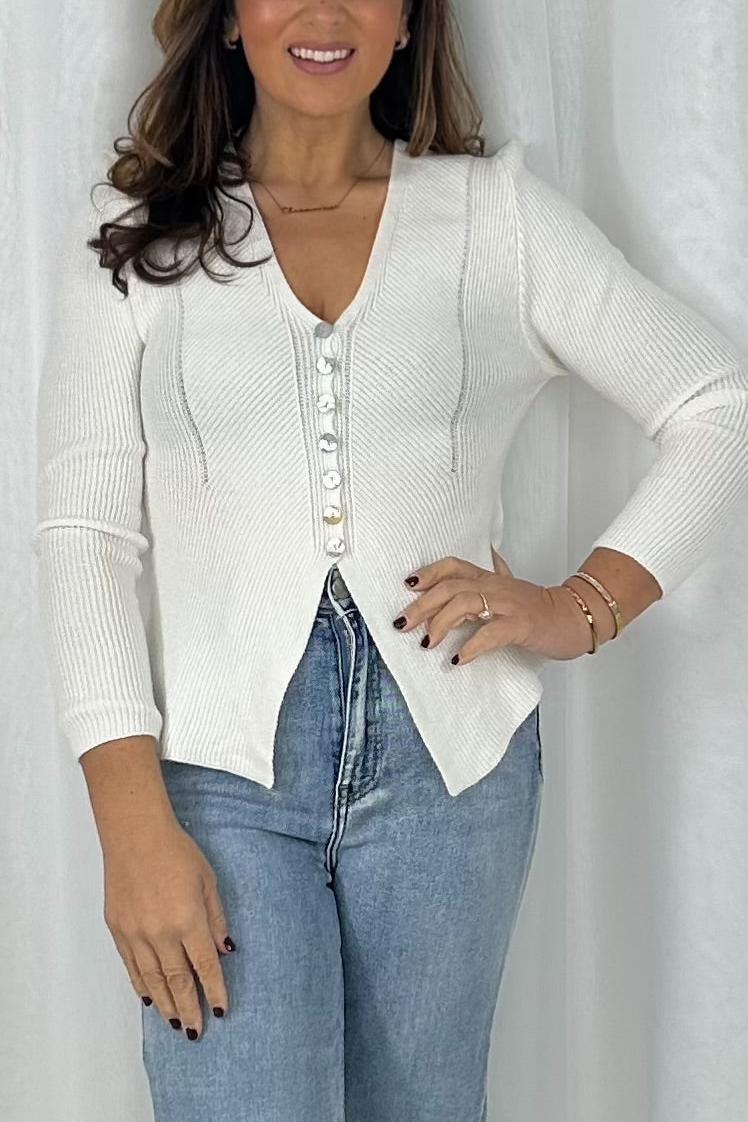 V-Neck Long Sleeve Button Up Cardigan