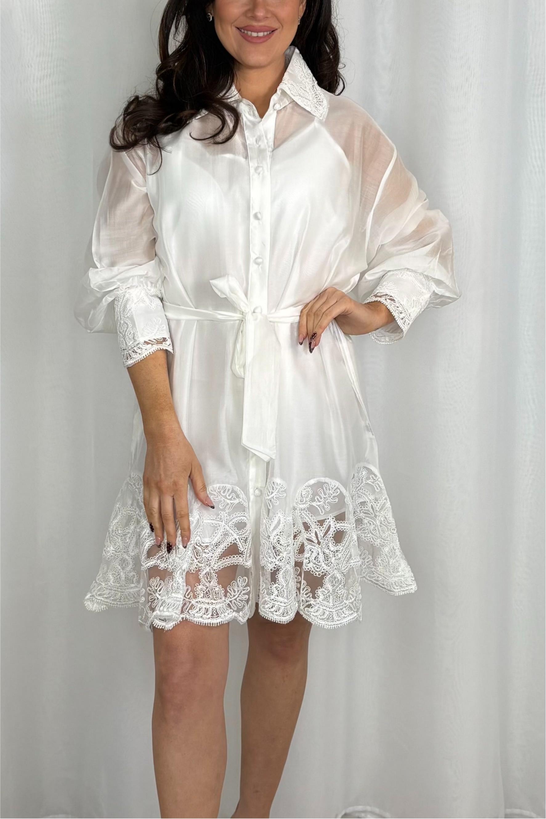 Satin Lace Shirt Dress