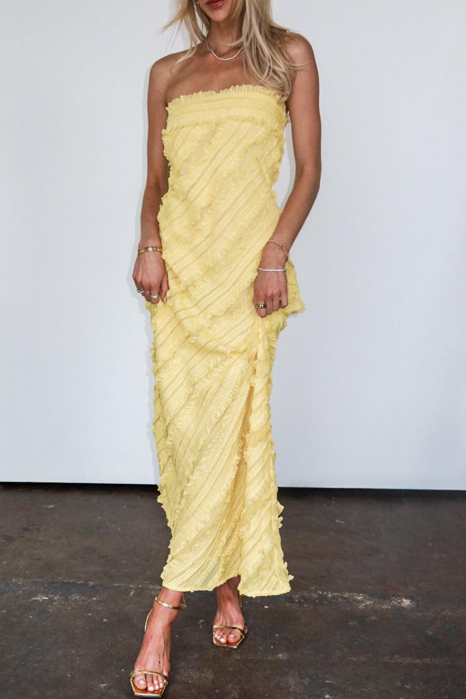 Golden Ruffle Golden Hour Ruffled Maxi Dress