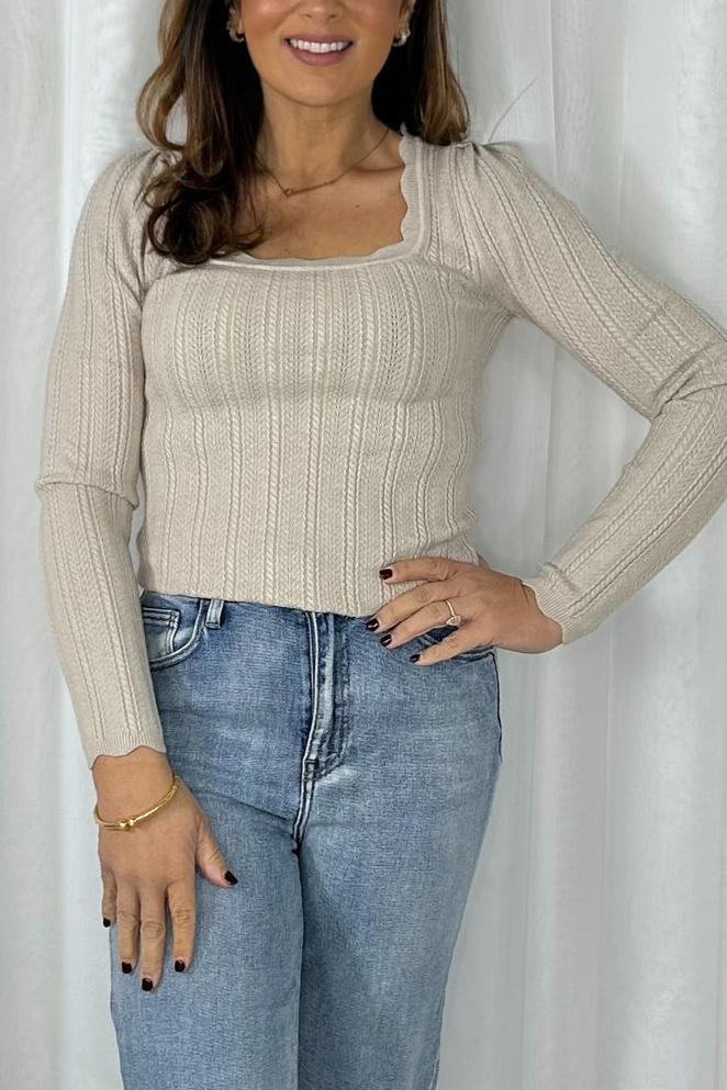 Scalloped Edge Soft Knit Square Neck Jumper