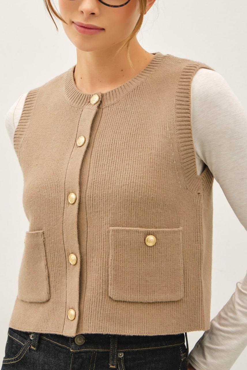Classic Crewneck Button Up Sweater Vest 