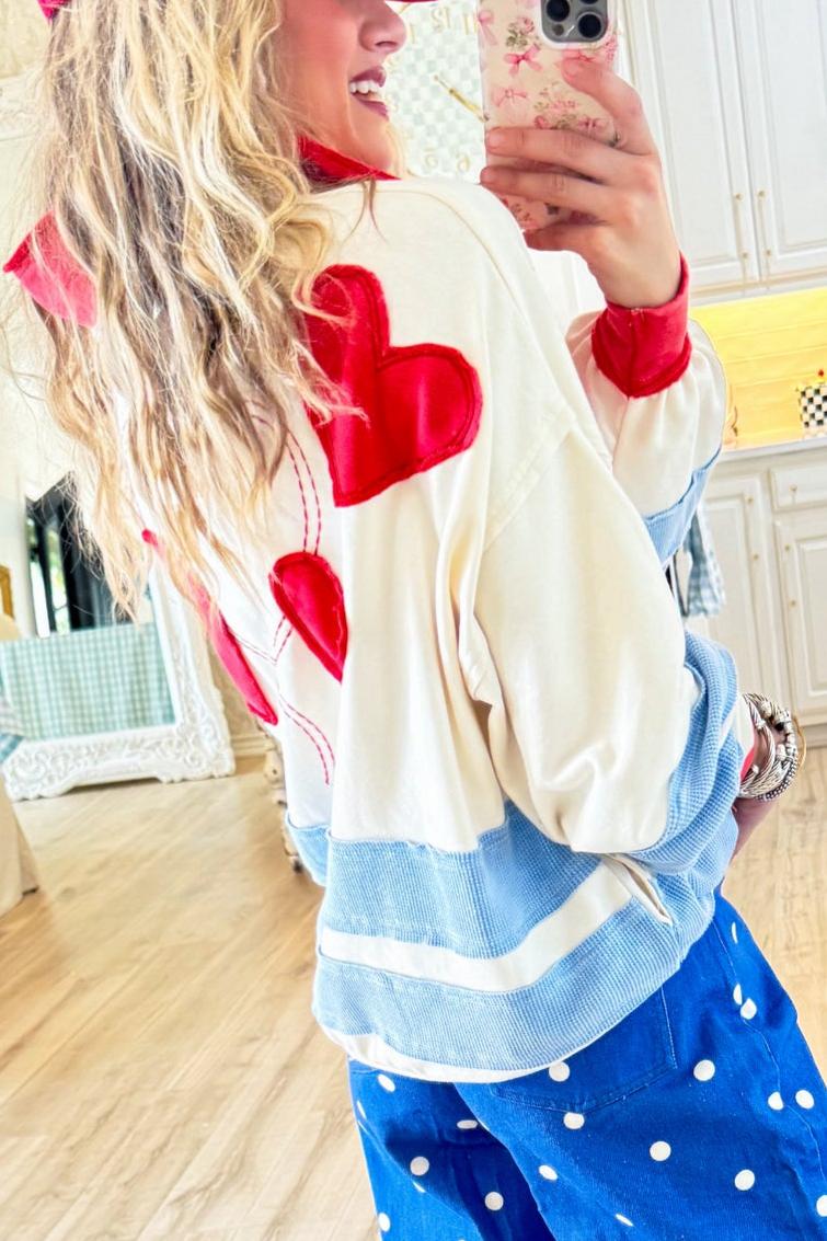 Cream Heart Patchwork Rugby Top